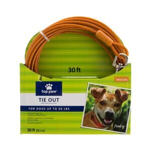 Top Paw 30' Dog Tie Out Orange Medium Adjustable For Up to 50 lbs Outdoor NWT